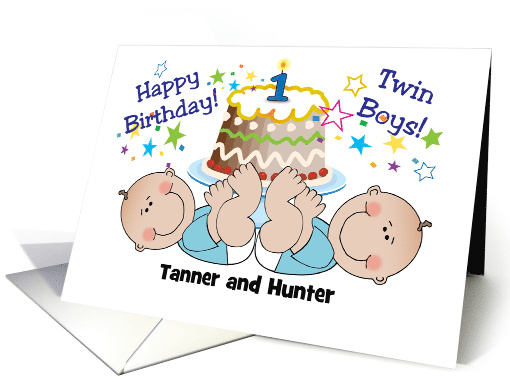 Custom Name Twin Boys' 1st Birthday, cake card (1384106)