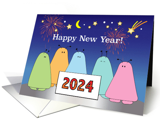 Across the Miles 2024 New Year Alien Theme Cartoon card (1384402)