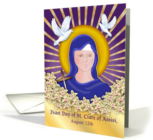 Feast Day of St. Clare of Assisi, doves, rays card (1386250)