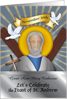 Custom Name Feast of St. Andrew, cross, doves card