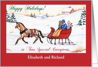 Custom Name Christmas for 2 caregivers, sleigh card