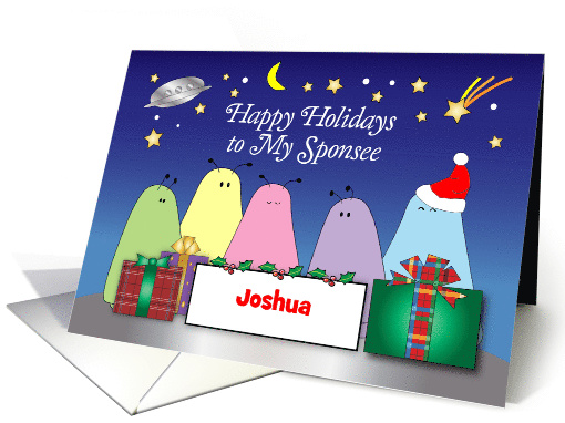 Custom Name Holiday card for Sponsee, aliens card (1389852)