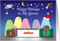 Custom Name Holiday card for Sponsee, aliens card