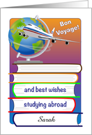 Custom Name Bon Voyage, studying abroad, globe card