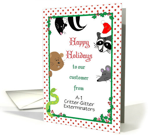 Custom Name Christmas, Exterminating Business Customers, critters card