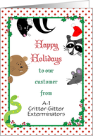Custom Name Christmas, Exterminating Business Customers, critters card