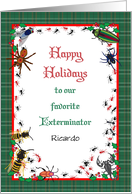 Custom Name Christmas for bug exterminator, bugs card