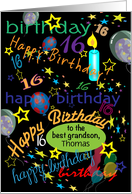 Custom Name 16th Birthday for Grandson, candle, stars card