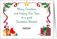 Custom Name Christmas for Sanitation Worker, Santa Hat card