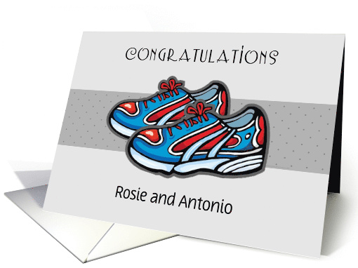 Custom Name Congrats on adoption of boy, shoes card (1399100)