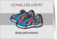 Custom Name Congrats on adoption of boy, shoes card