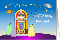 Custom Name 70th Birthday, jukebox, aliens card