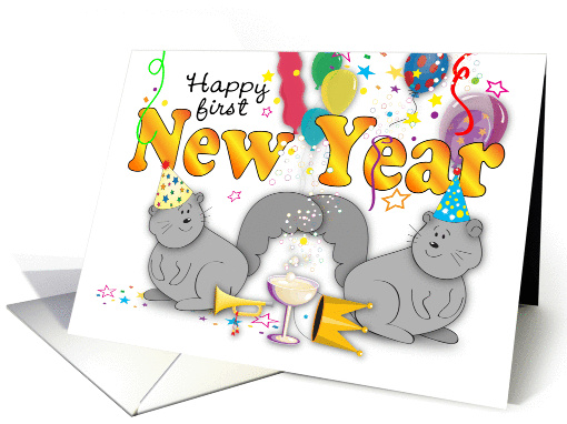 First New Year as a couple, squirrels card (1401482)