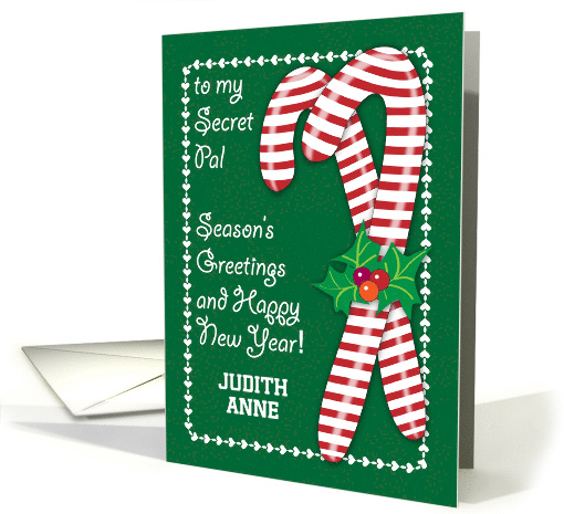 Custom Name, Christmas, Secret Pal, candy canes card (1402736)