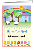 Custom Name Happy New Year, Folk Art, rainbow card