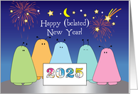 Belated New Year Wish 2025 Outer Space Bugs card