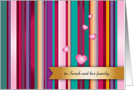 Custom Name for Niece and family, Valentine’s, hearts card