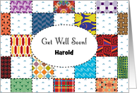 Custom Name Get Well, Man Cold, quilt card