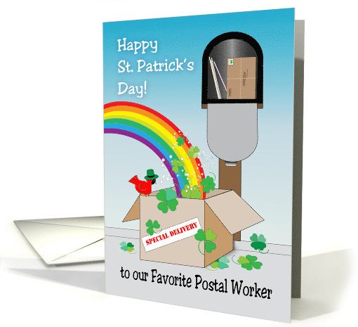 St Patrick's Day, postal worker, shamrocks, rainbow card (1408654)