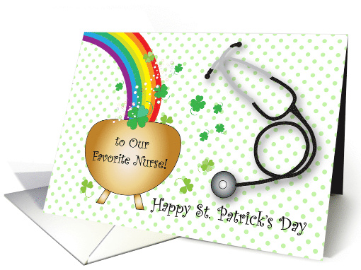 St Patrick's Day, nurse, shamrocks, rainbow card (1408688)