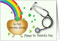 St Patrick’s Day, nurse, shamrocks, rainbow card
