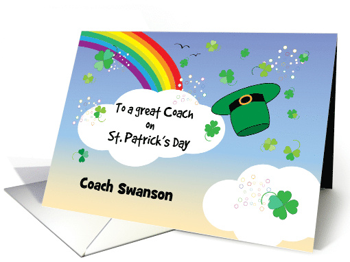 Custom Name St Patrick's Day for Coach, rainbow card (1409242)