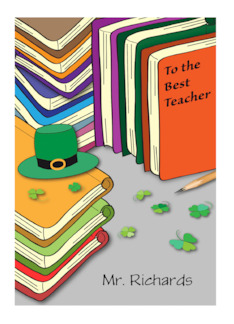 Custom Teacher St Patrick's Day, books, leprechaun hat