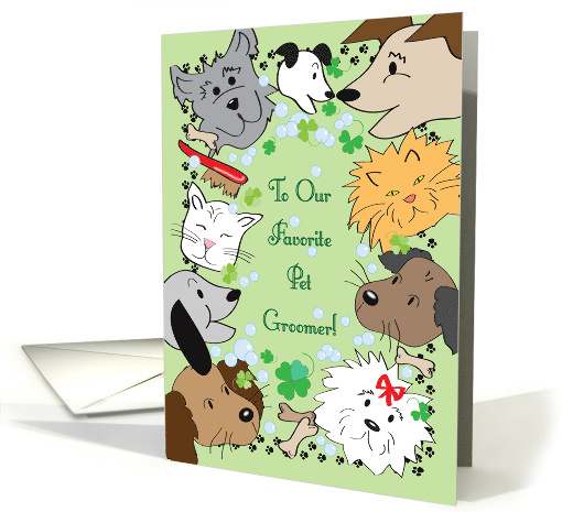 Pet Groomer's St Patrick's Day, cats & dogs card (1409488)