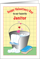 Valentine for Janitor, bucket, suds, hearts card
