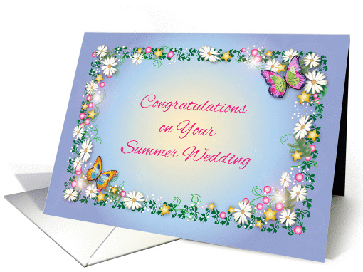 Congrats, Summer Wedding, daisies, butterflies card (1411848)