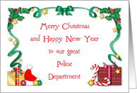 Christmas for Police Dept.,Santa hat, holly card