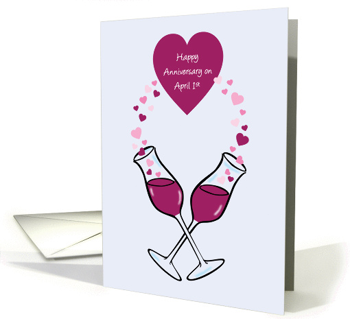 April 1st Anniversary, wine, hearts card (1421934)