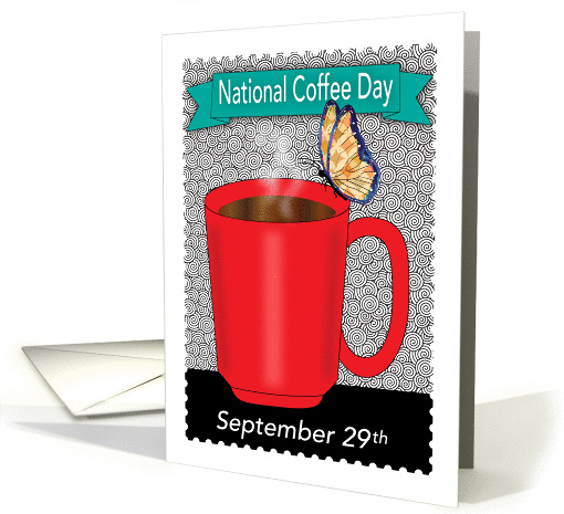 Nat. Coffee Day, cup, butterfly card (1425472)