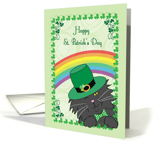 Black Cat in Leprechaun Hat, St Patrick's Day, rainbow card (1425868)