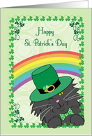 Black Cat in Leprechaun Hat, St Patrick’s Day, rainbow card