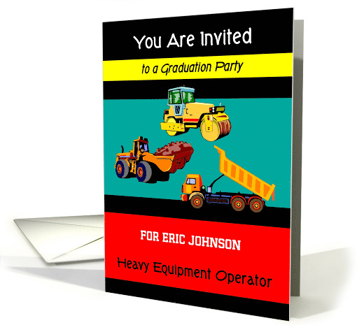 Custom Name Graduation Party Invitation, heavy equipment operator card