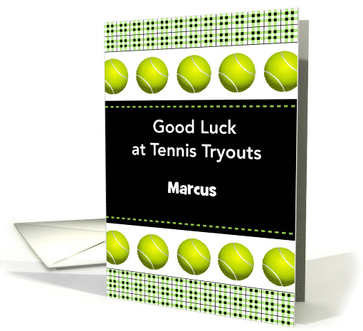 Custom Name, Good Luck, Tennis Team Tryouts, balls card (1431656)
