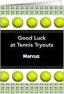 Custom Name, Good Luck, Tennis Team Tryouts, balls card