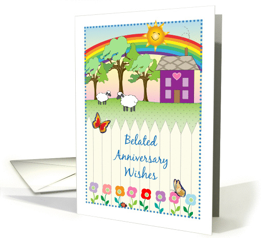 Belated Anniversary, humor, folk art theme card (1431958)