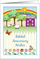 Belated Anniversary, humor, folk art theme card