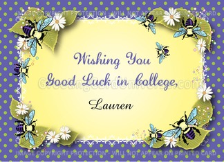 Custom Name Gift Card, good luck in college, bees