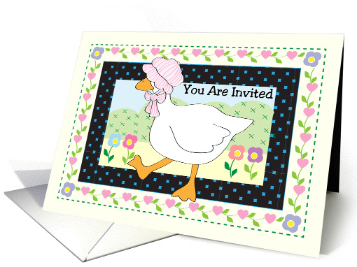 Surprise Baby Shower Invitation, goose, flowers, hearts card (1432520)