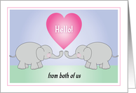 Hello from Both of Us, elephants, pink heart card