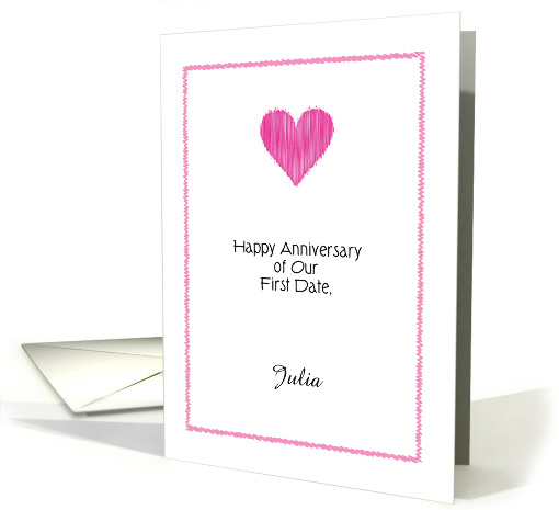 Custom Name Anniversary of First Date, pink heart card (1433672)