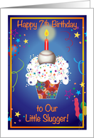 7th Birthday, baseball, cupcake, candle card