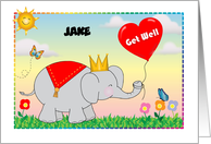 Custom Name Elephant Get Well, balloon card