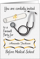 Custom Name Farewell Party, Medical School, stethoscope card