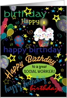 Birthday for Social Worker, male, cupcake, balloons card