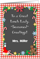 Season’s Greetings, Custom Name Lunch Lady card