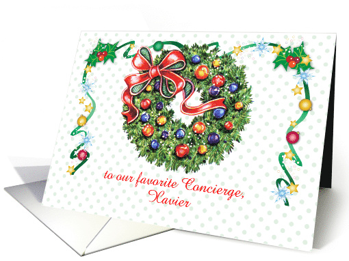 Custom Christmas for Concierge Wreath Ribbon card (1440932)